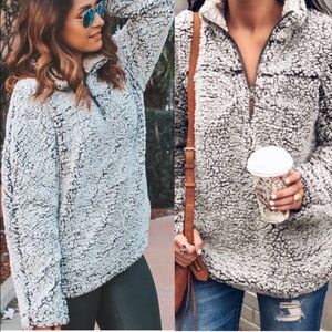 Thread & Supply frosty-tipped black and white sherpa quarter-zip pullover Large